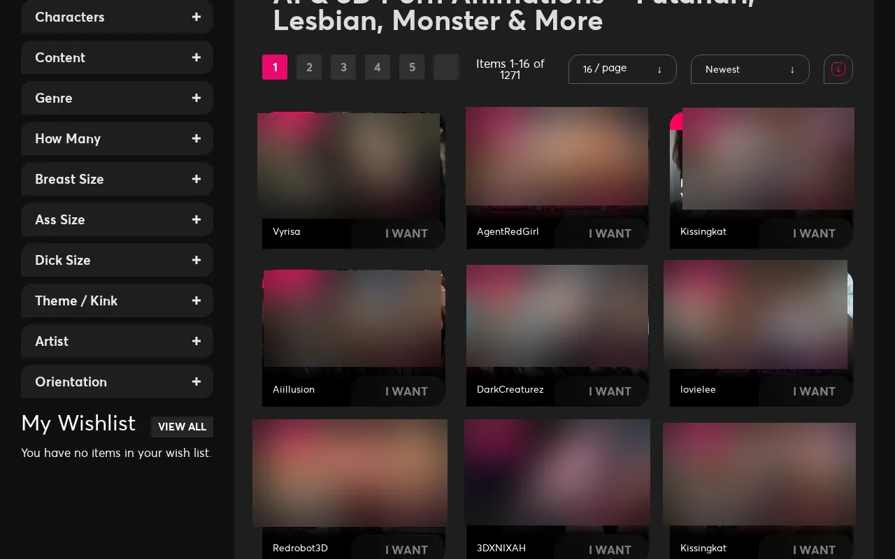 Affect3D Store's animation aisle, with price and artist under each title