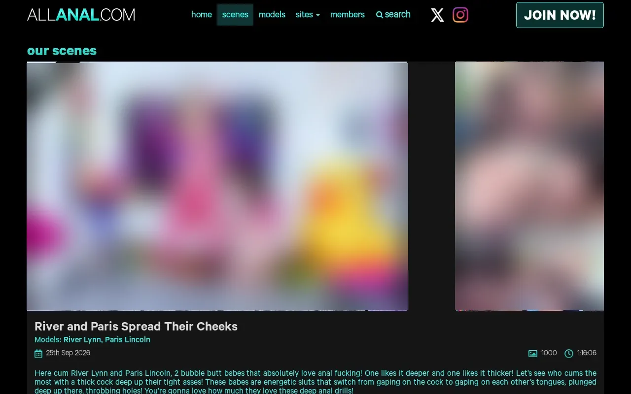The AllAnal scene list, two performers per title