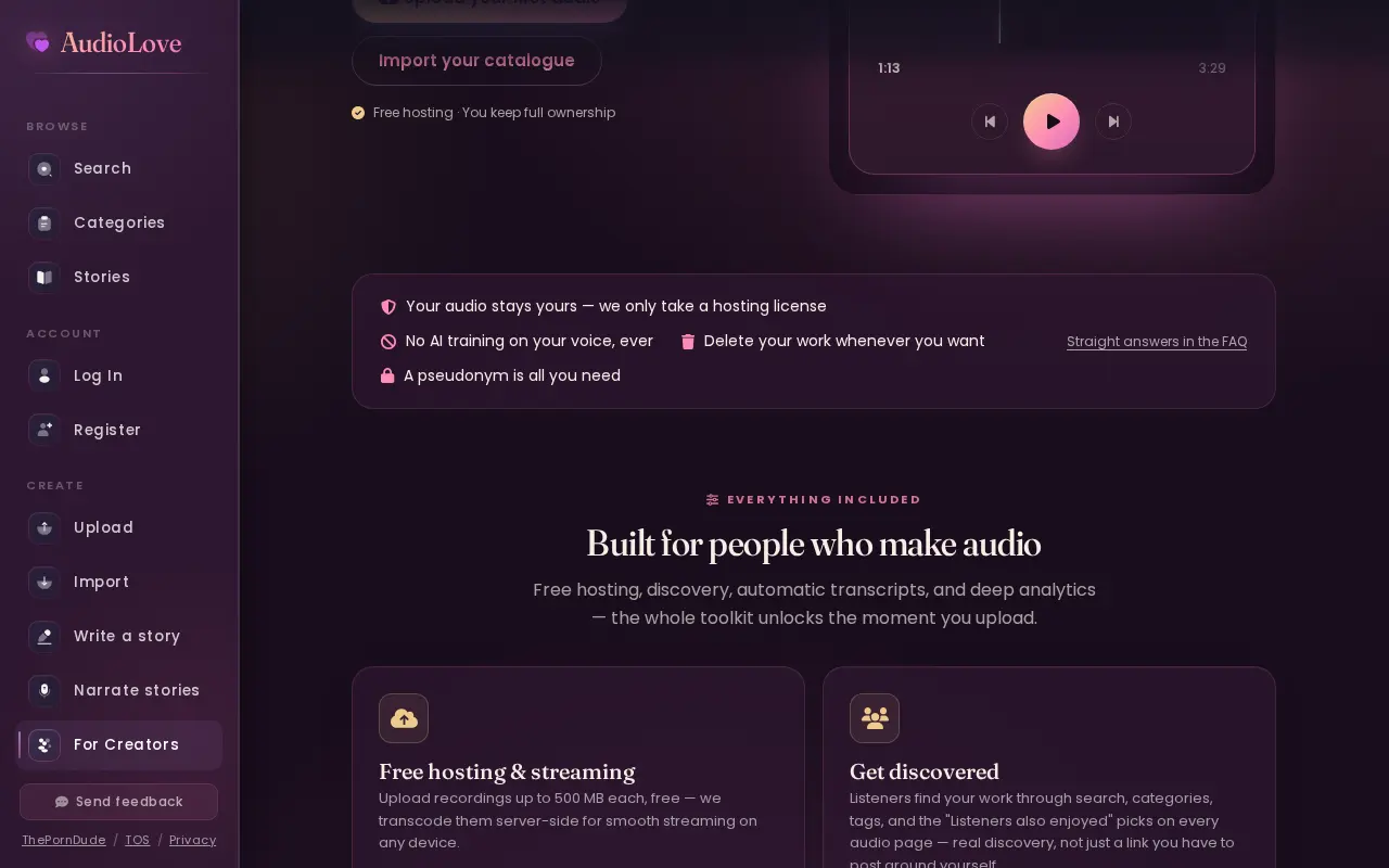AudioLove's free tools for creators