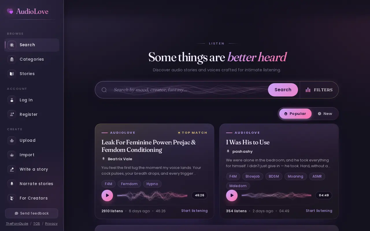Screenshot of audio.love