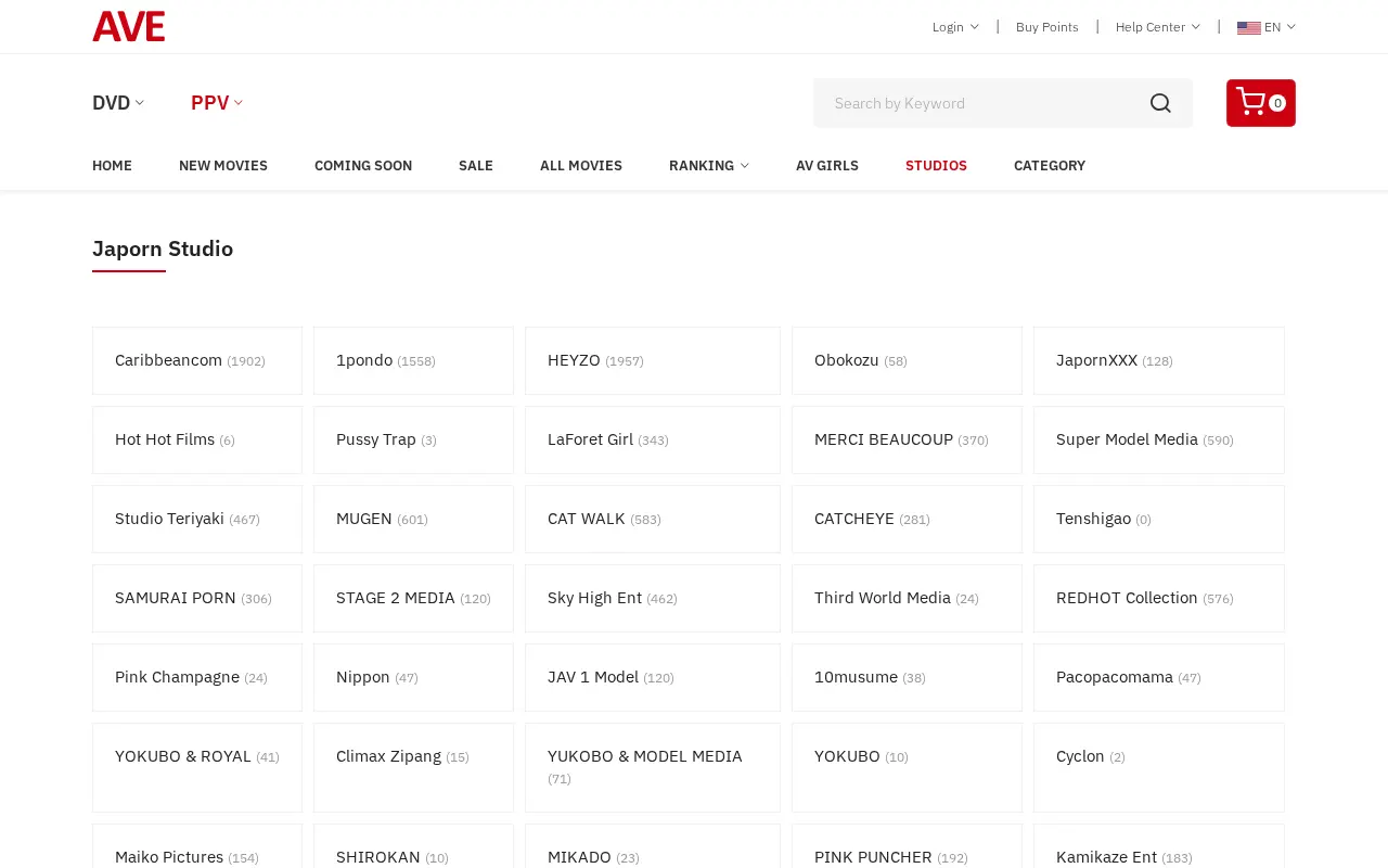 The Japanese studio list on AV Entertainments