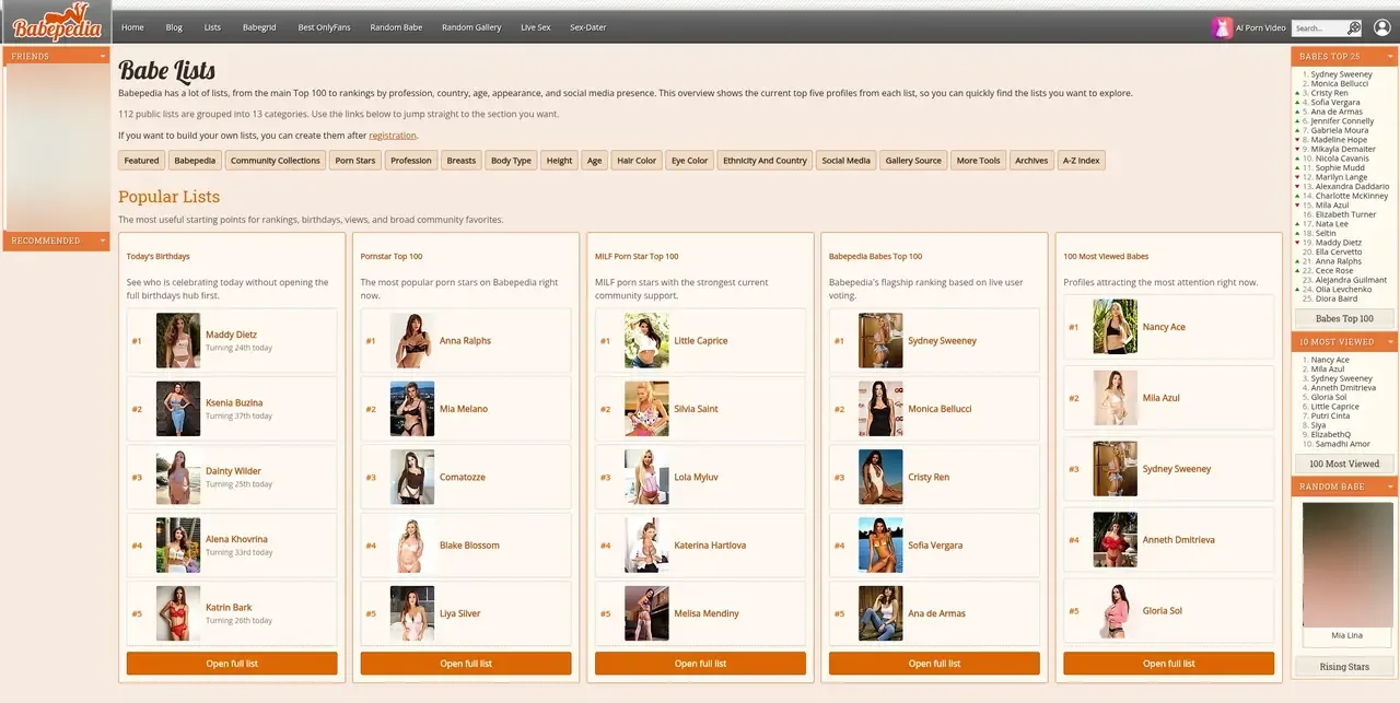 Screenshot of babepedia.com