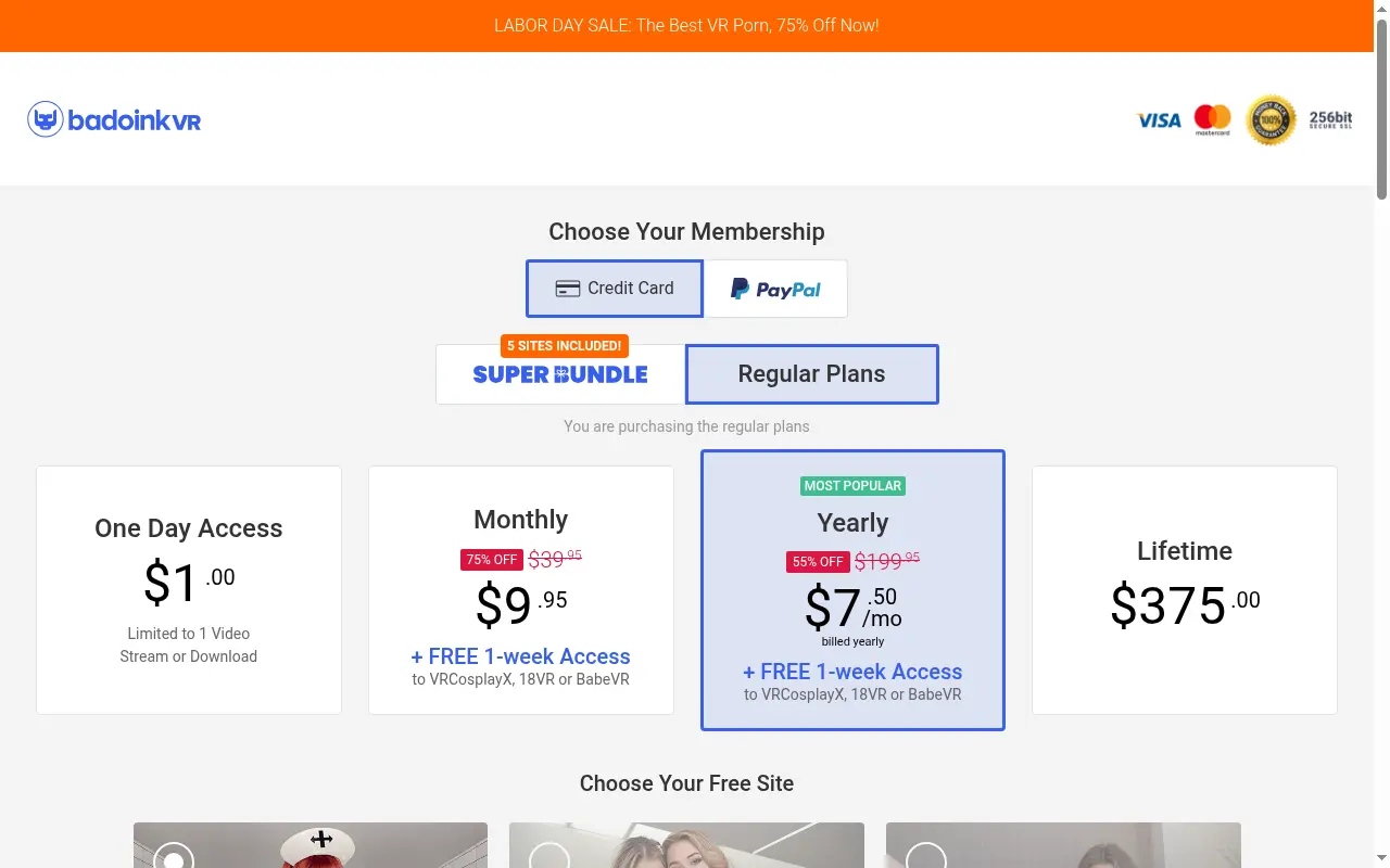 The regular plans, from a one day trial to lifetime access.