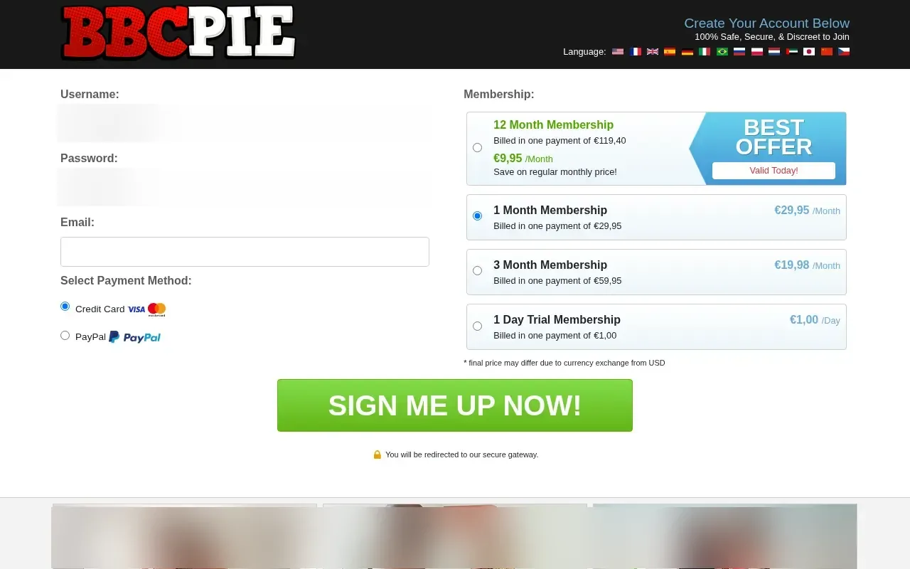 BBC Pie's four plans in euros, with the one-day trial