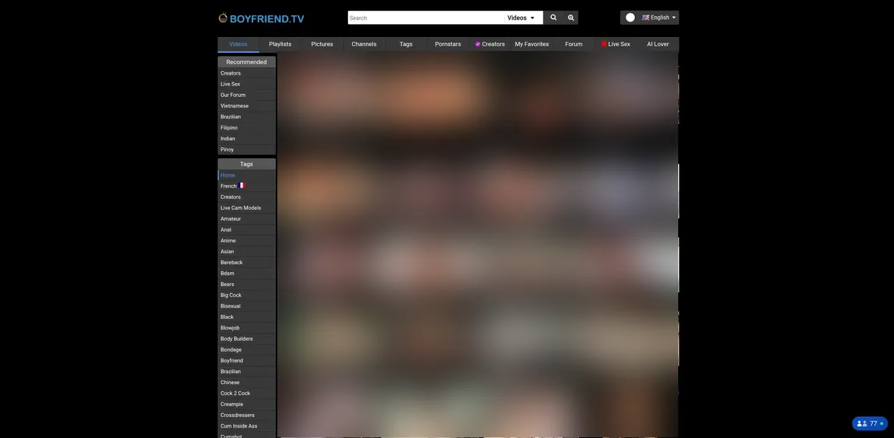 BoyFriendTV video list with sorting and filters