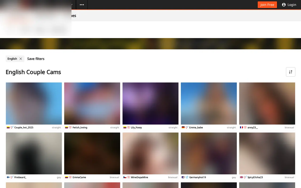 The live couples section on CAM4