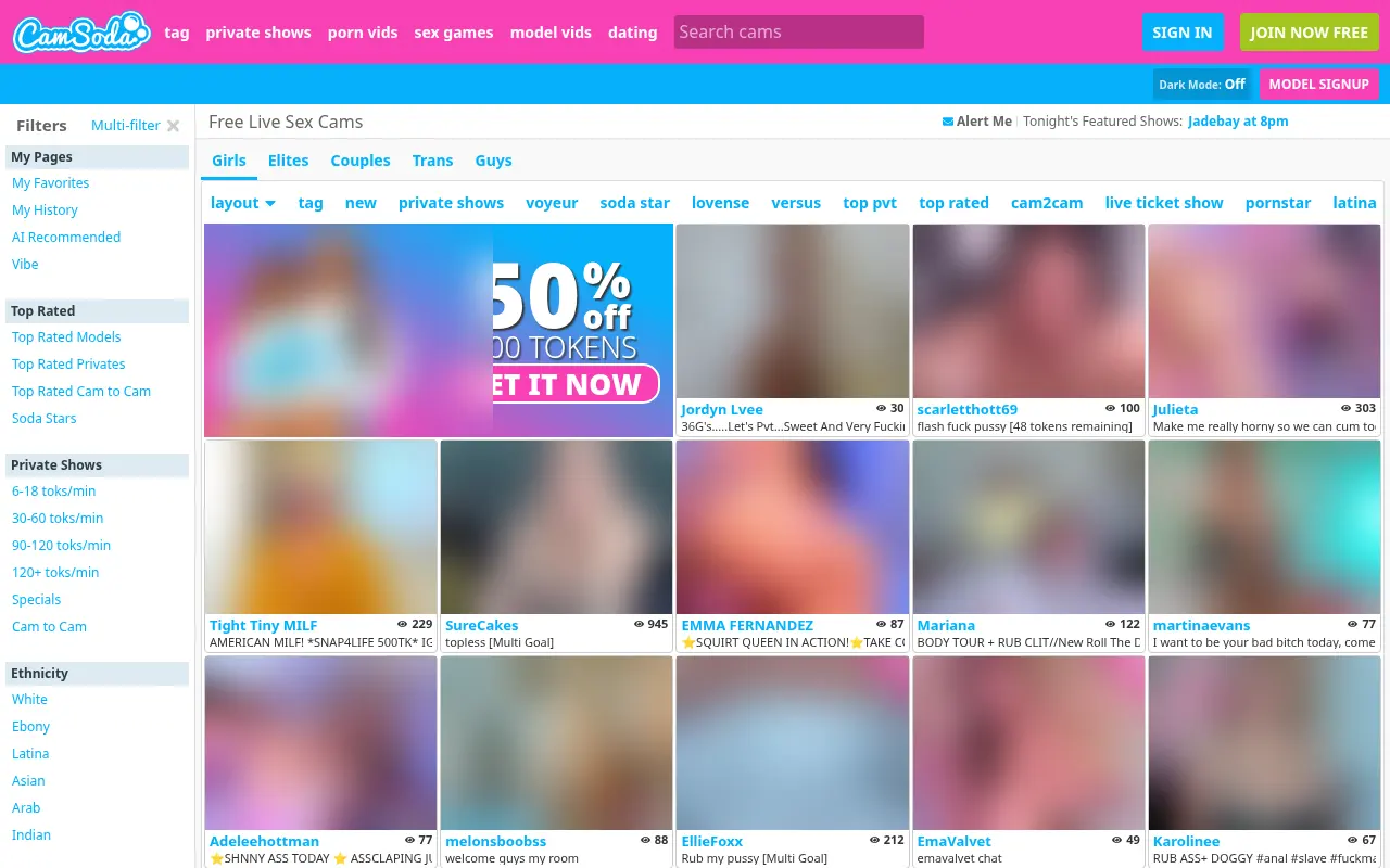 Screenshot of camsoda.com