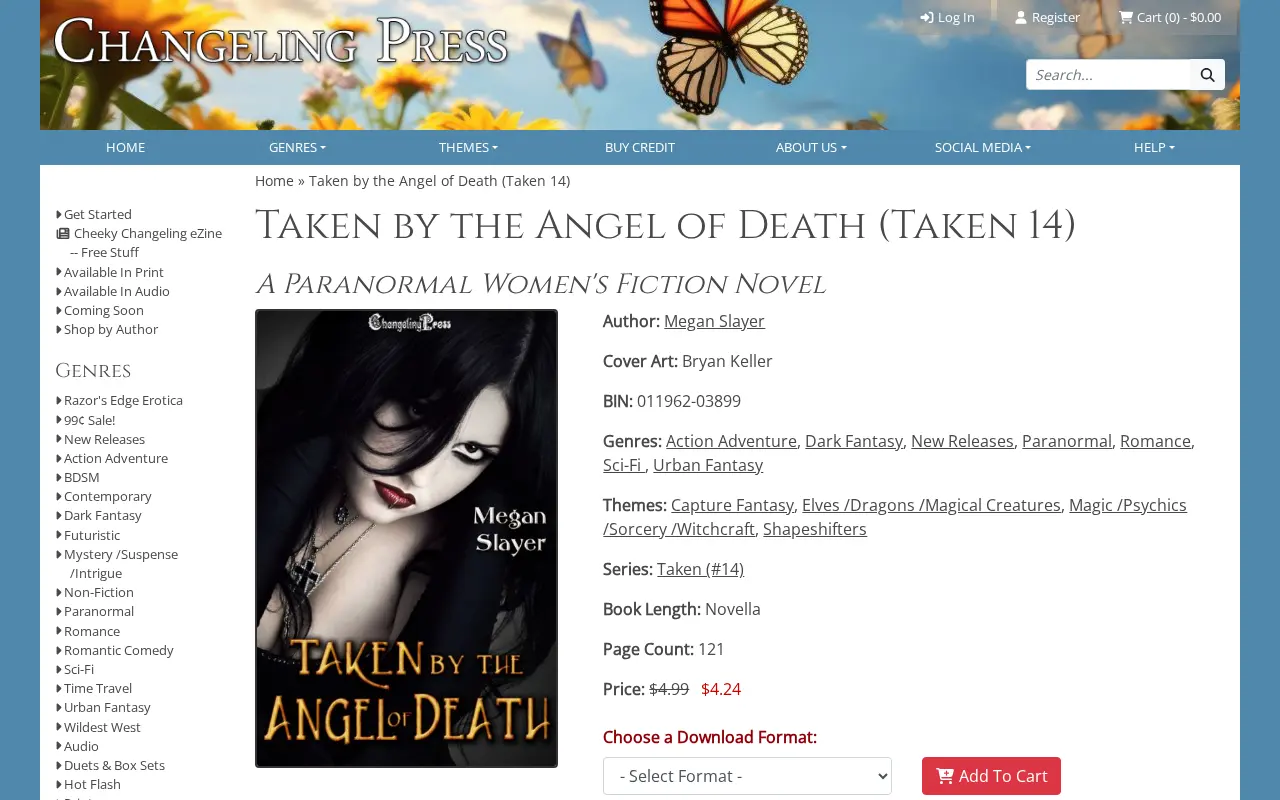 A Changeling Press book page: length, page count, formats and price