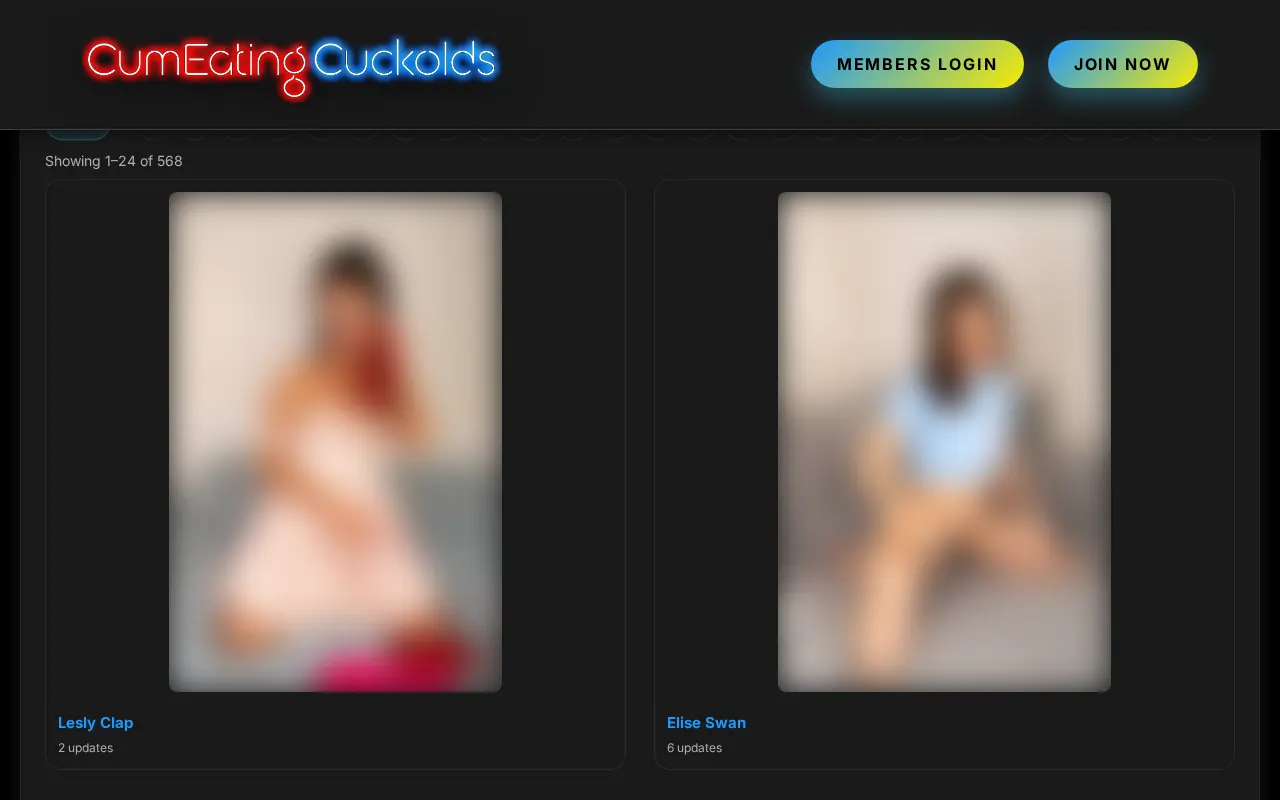 Cum Eating Cuckolds performer grid with its A to Z index