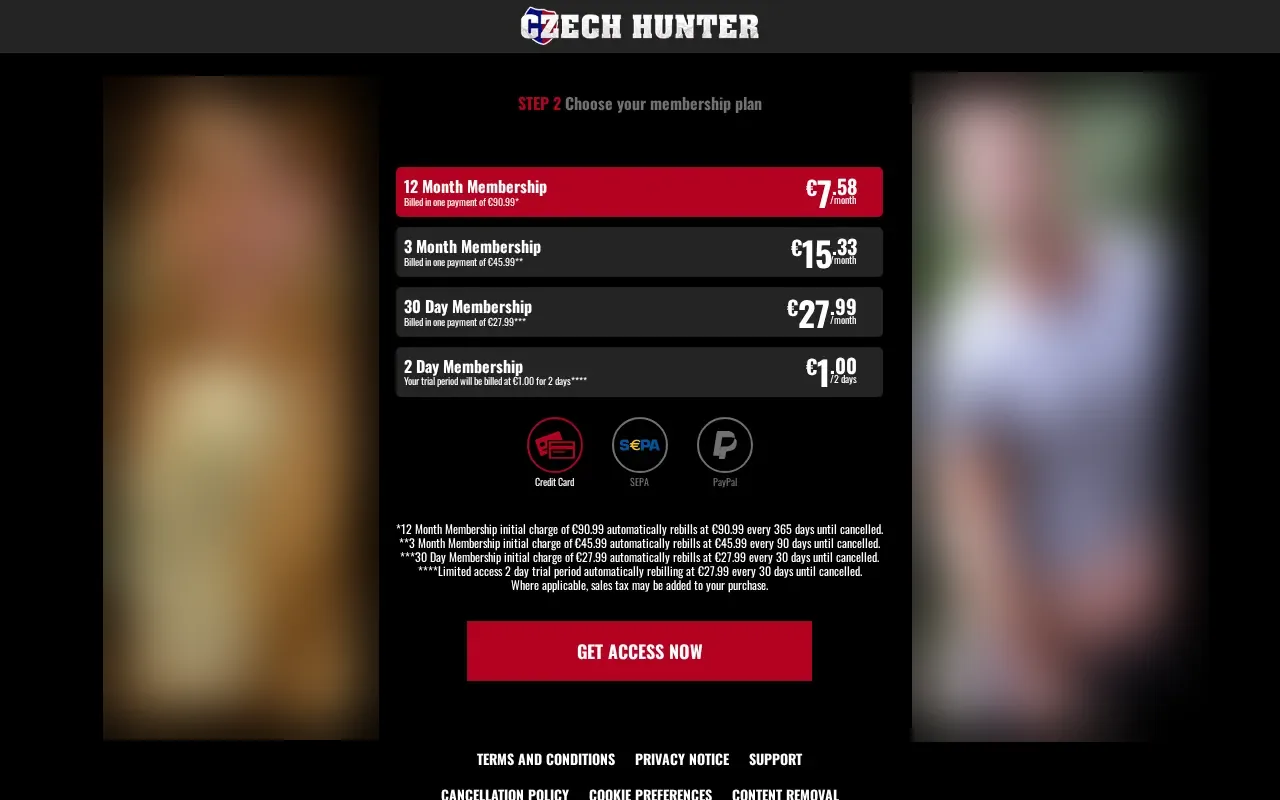 Czech Hunter plan grid, from the trial to the year