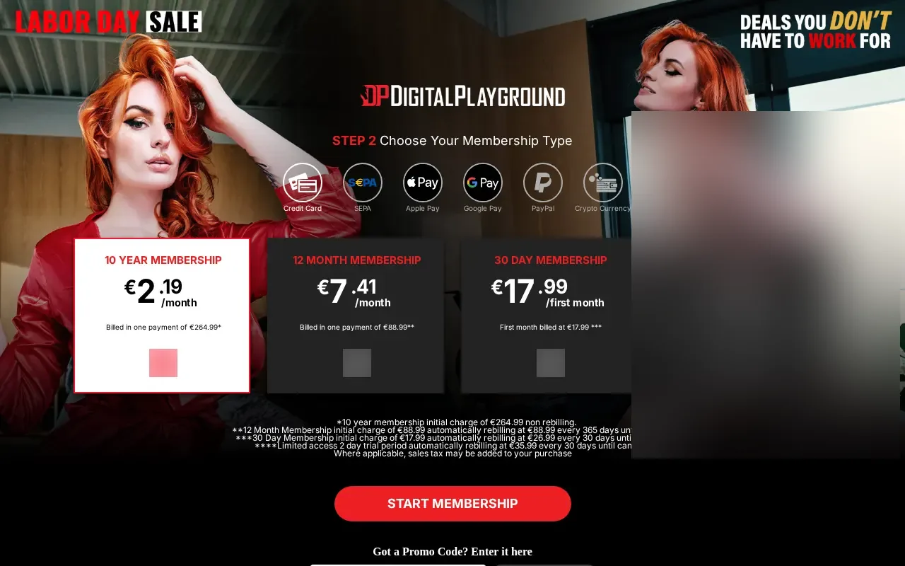 The Digital Playground join page, with its plans and the renewal amount of each.