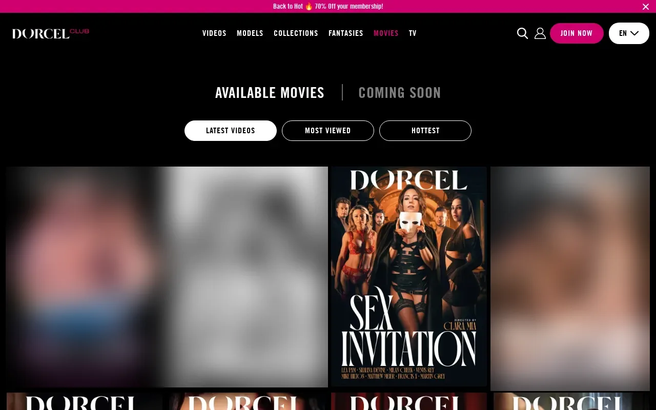 Dorcel Club films page, released and coming soon