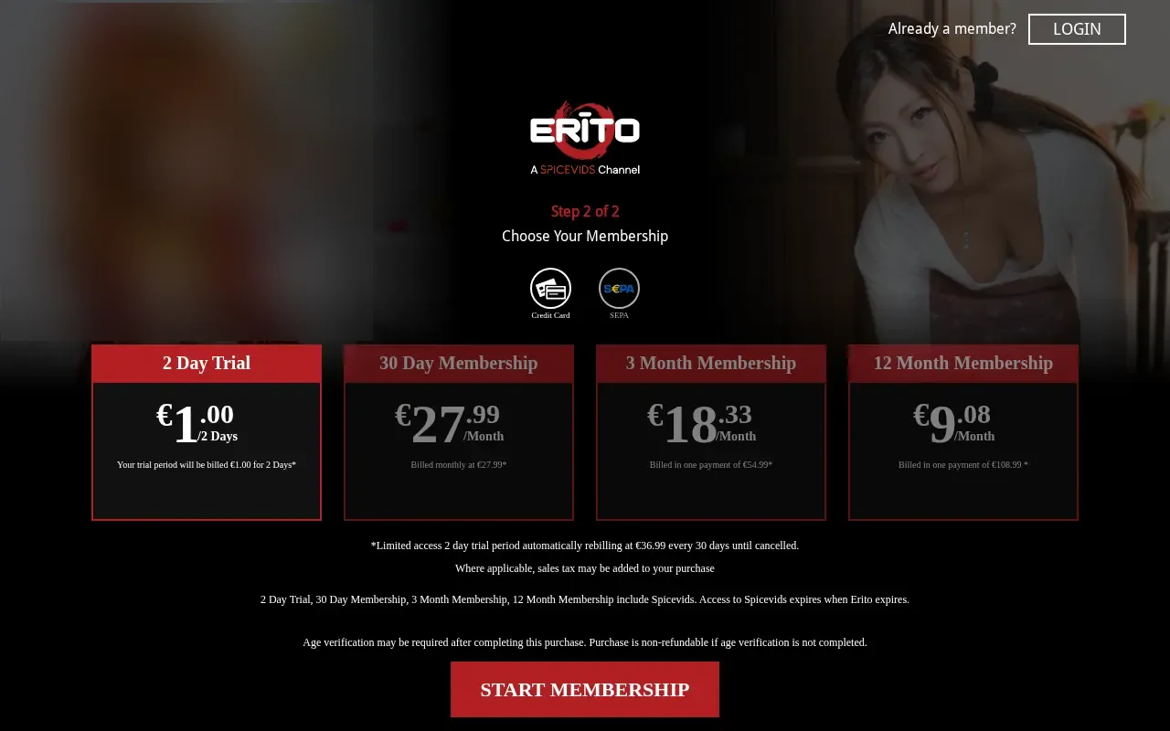 Erito membership options