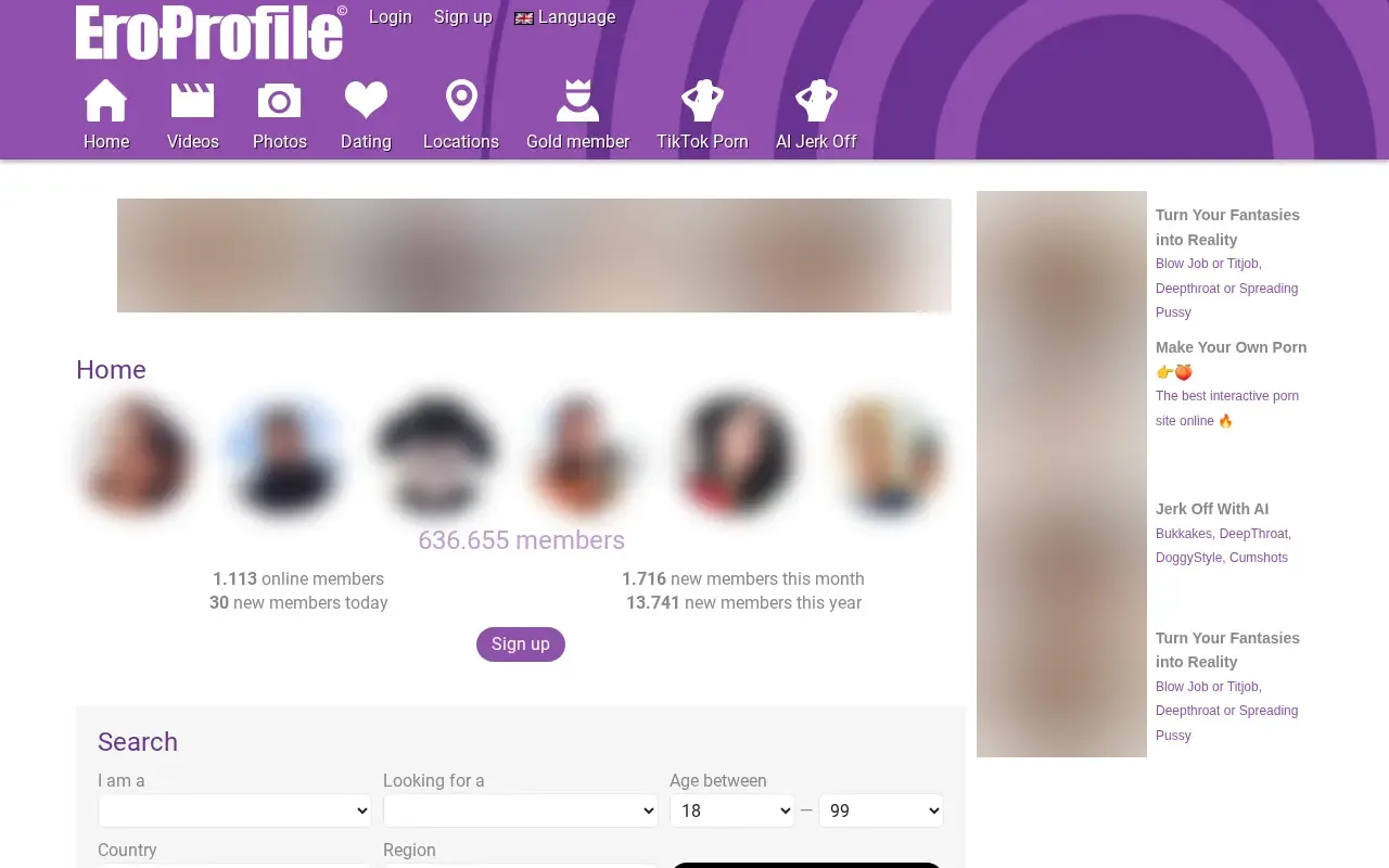Screenshot of eroprofile.com
