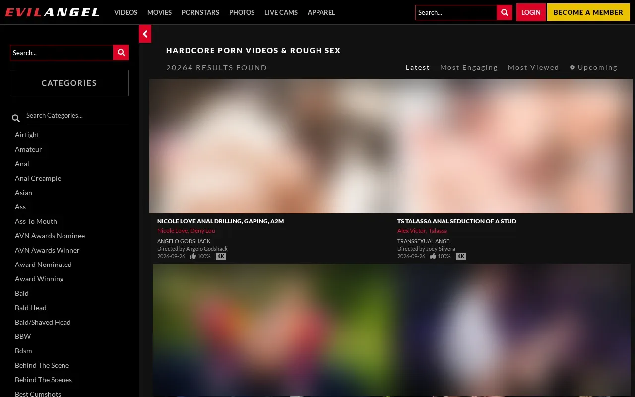 Evil Angel's catalogue sorted by date, with each scene's director