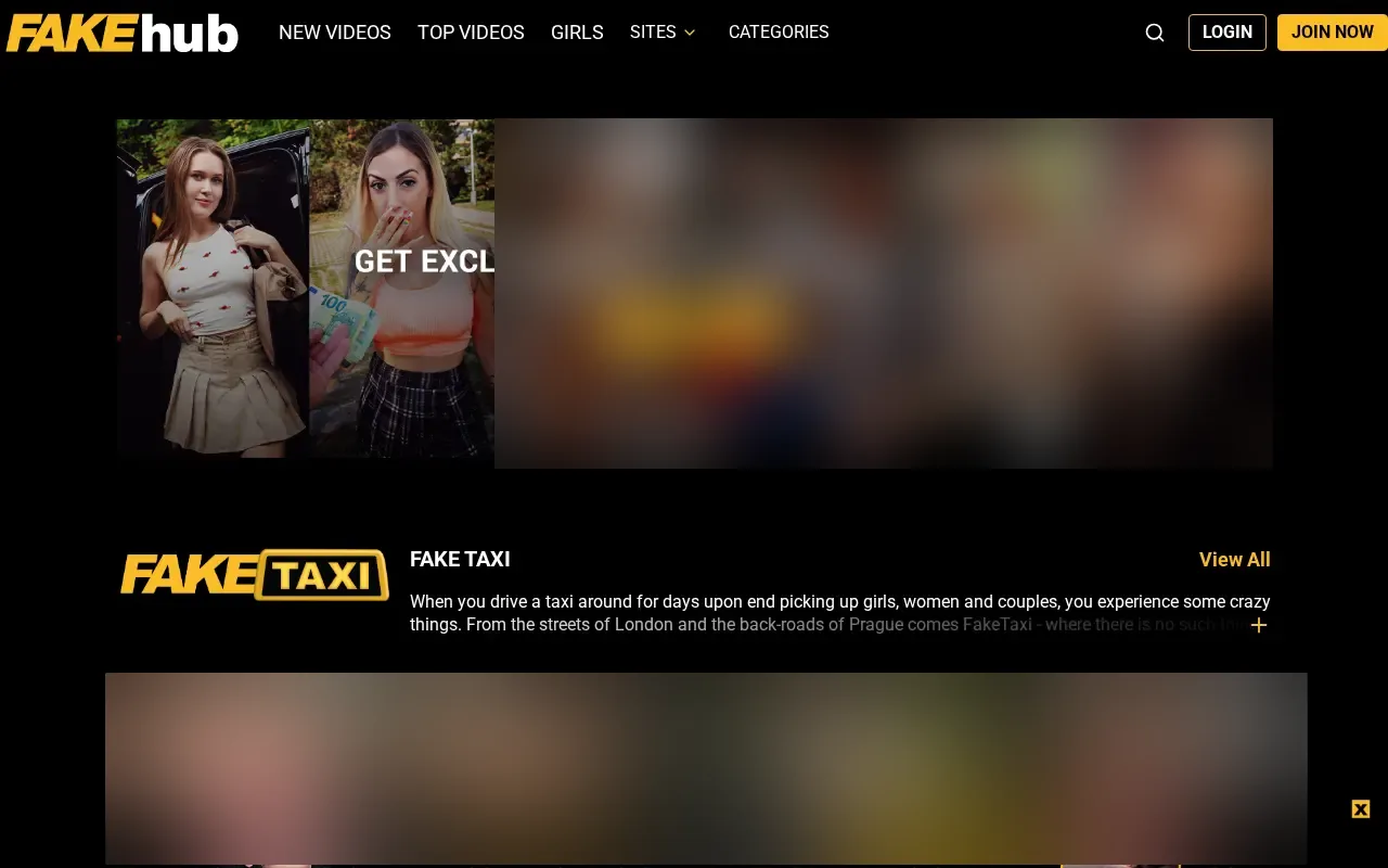 Fakehub channels page, from Fake Taxi to Fake Hostel