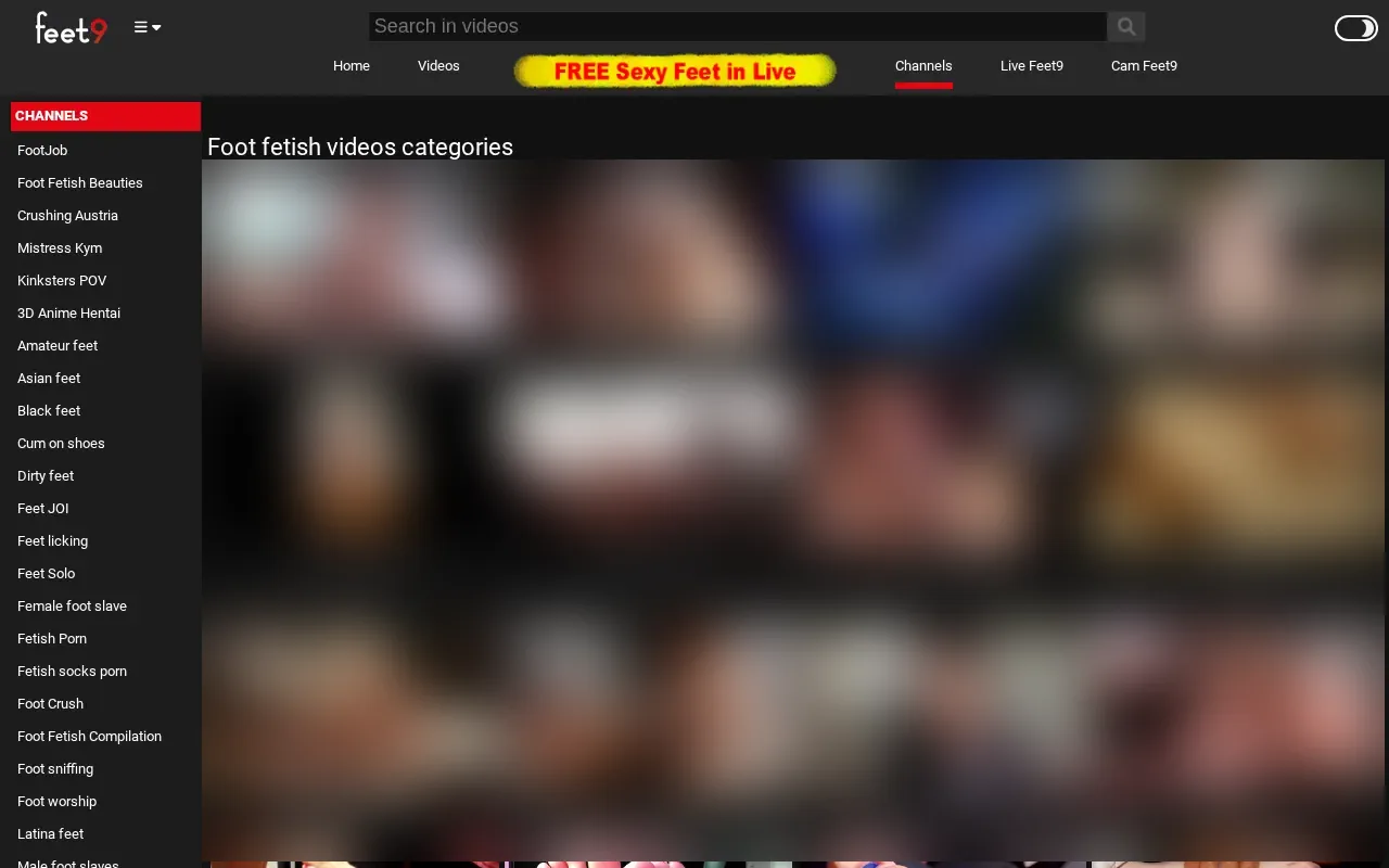 Feet9 index of categories and channels with video counts