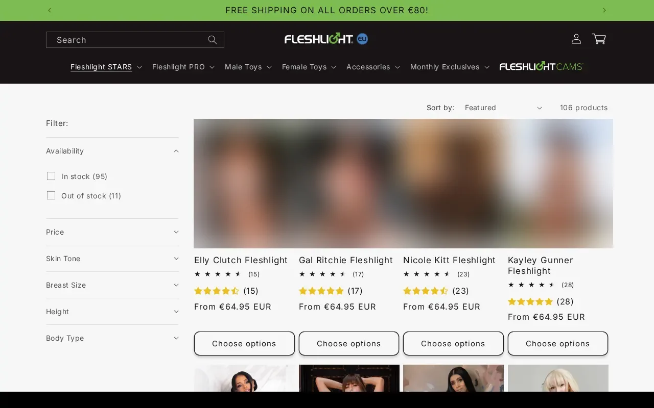 The Fleshlight Girls aisle and its prices in euros