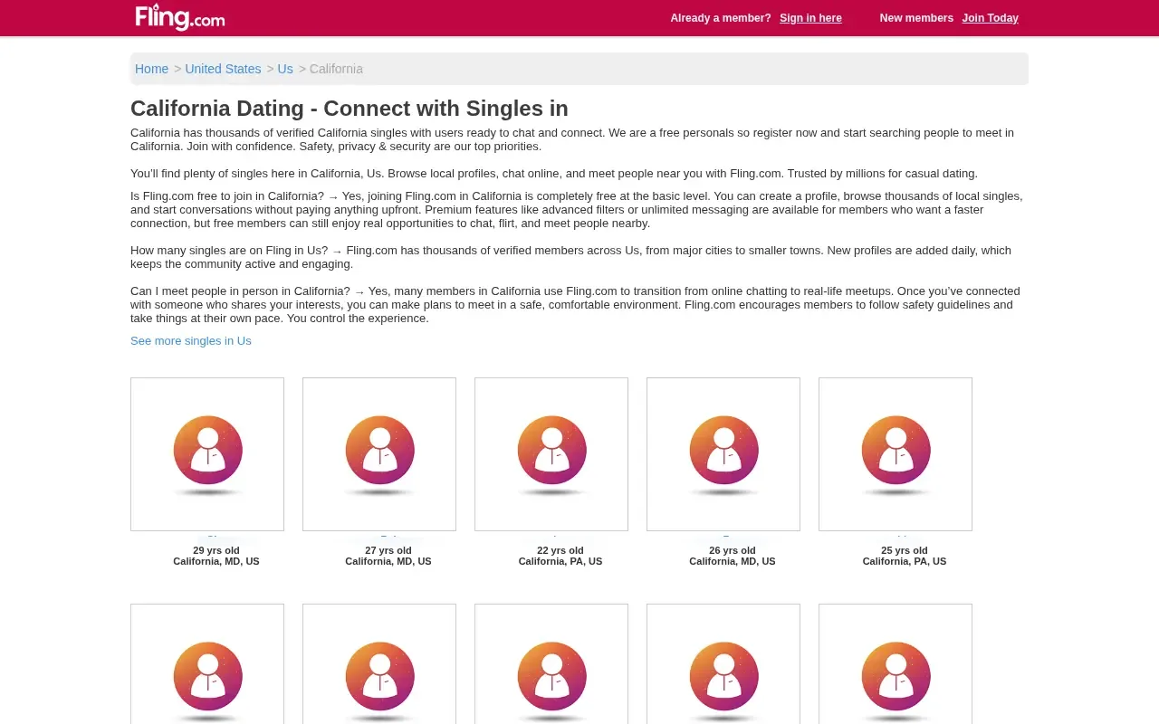 Fling member profiles in California