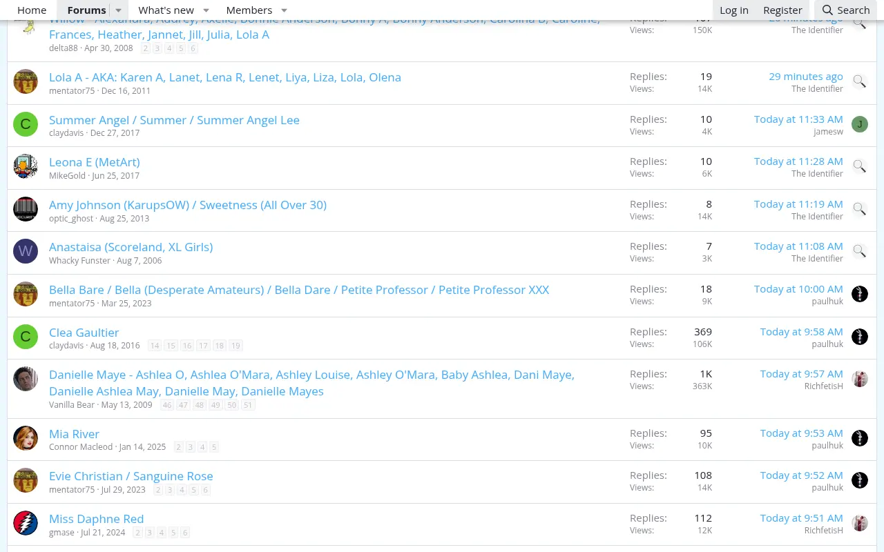 One forum section, its threads sorted by latest reply, with the reply and view counts.