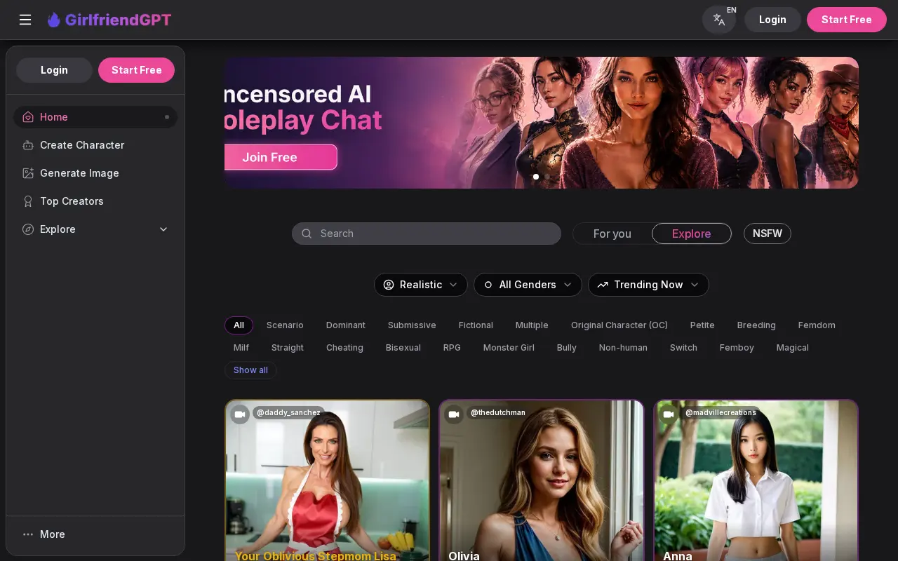 Screenshot of gptgirlfriend.online