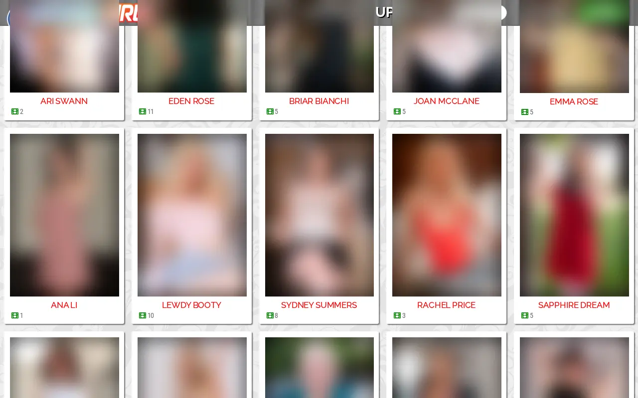 The model list runs to sixty one pages, each profile leading to that performer's scenes.