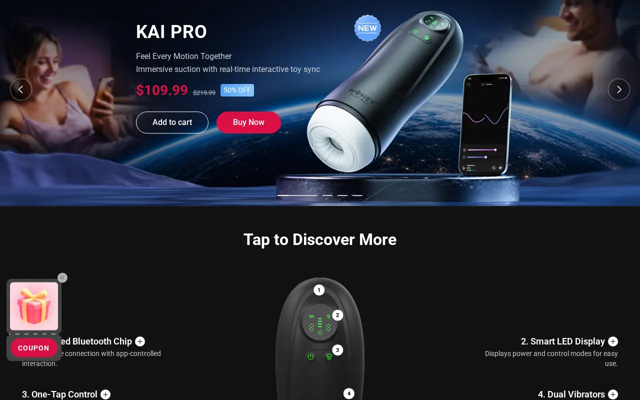 The KAI PRO page, Honey Play Box's app-controlled stroker