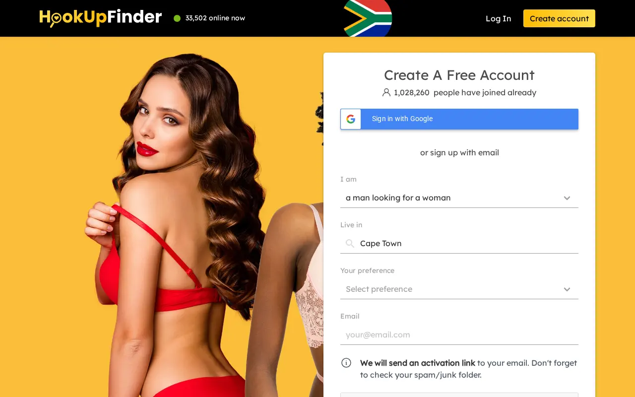 Screenshot of hookupfinder.co.za