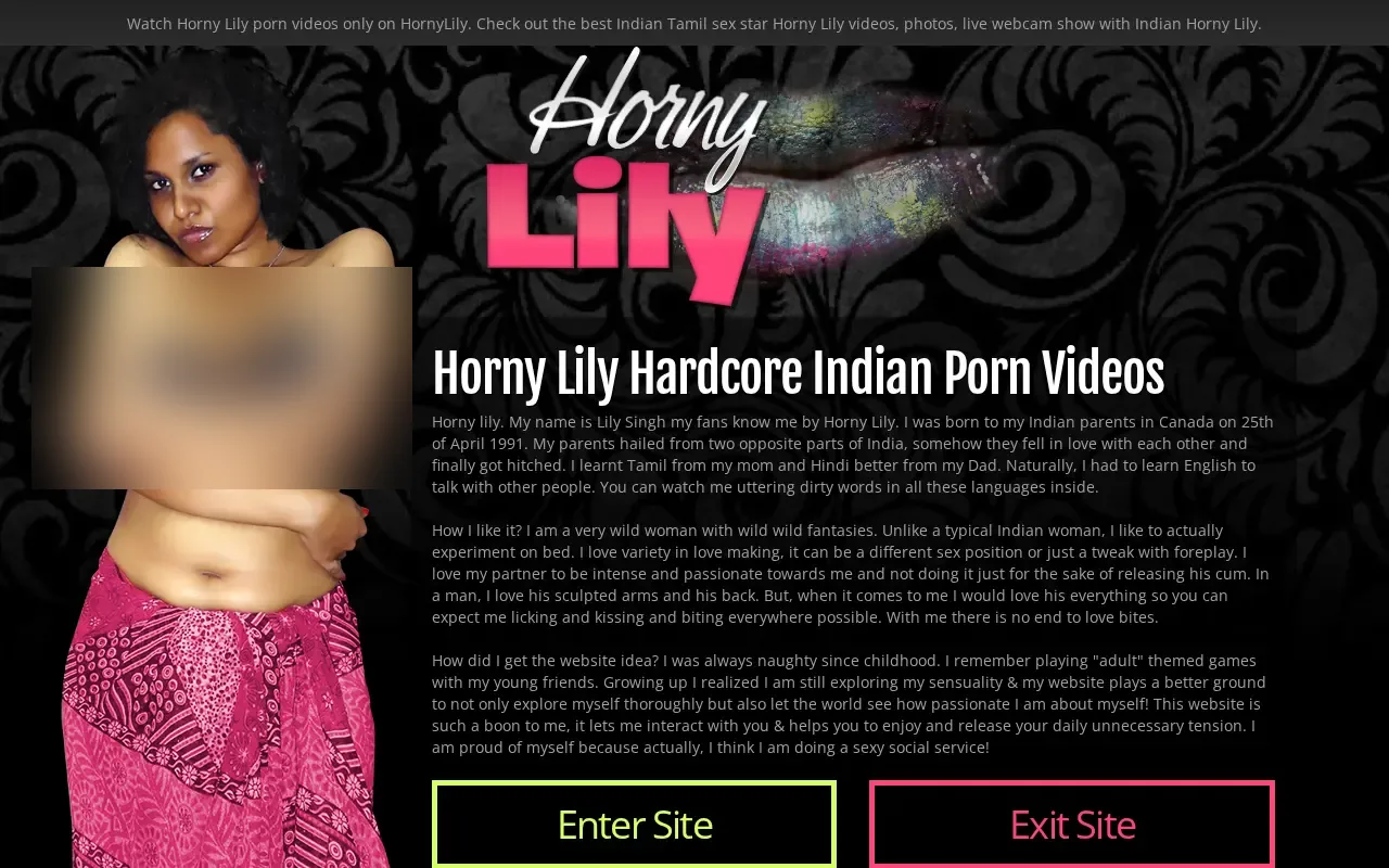 Horny Lily's introduction page with her biography