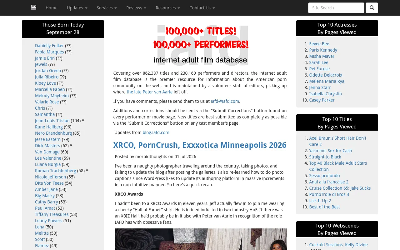 Screenshot of iafd.com