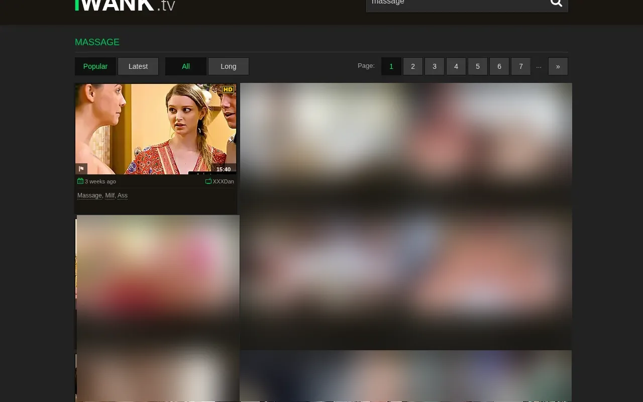 iWank results with each video's source site and age