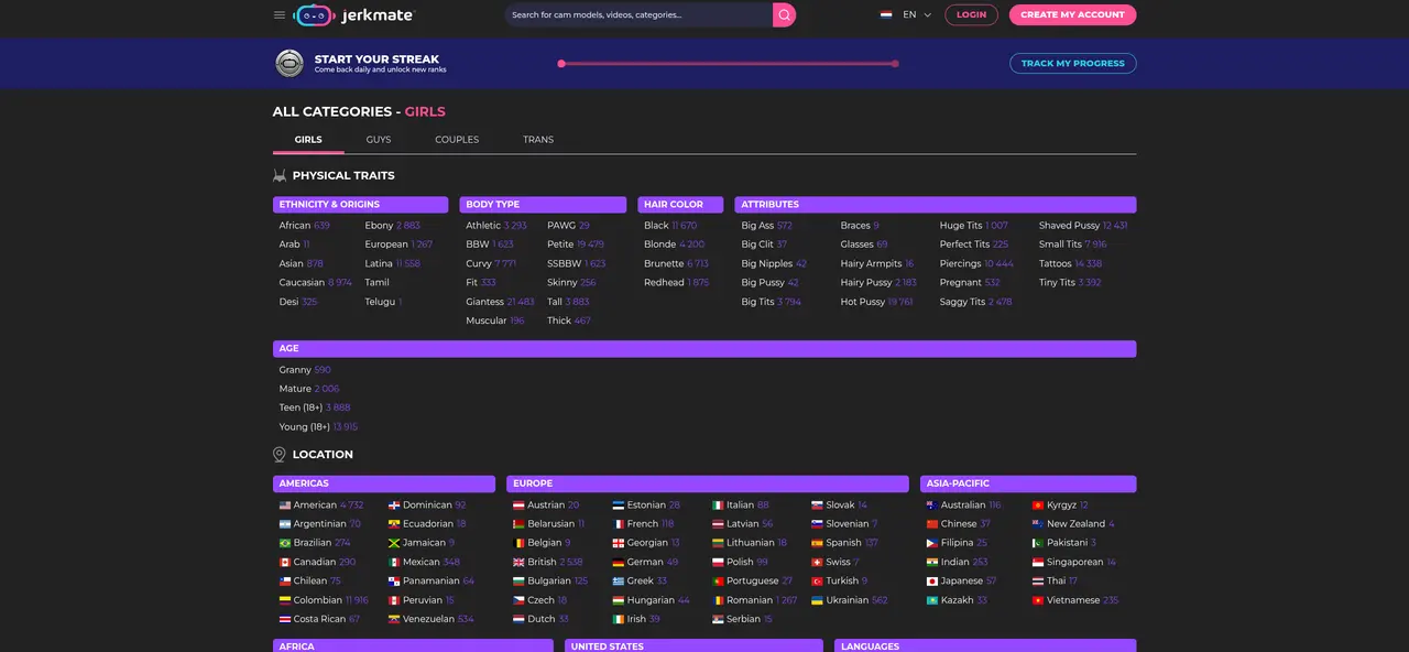 The search filters: origin, body, age, country and spoken language.