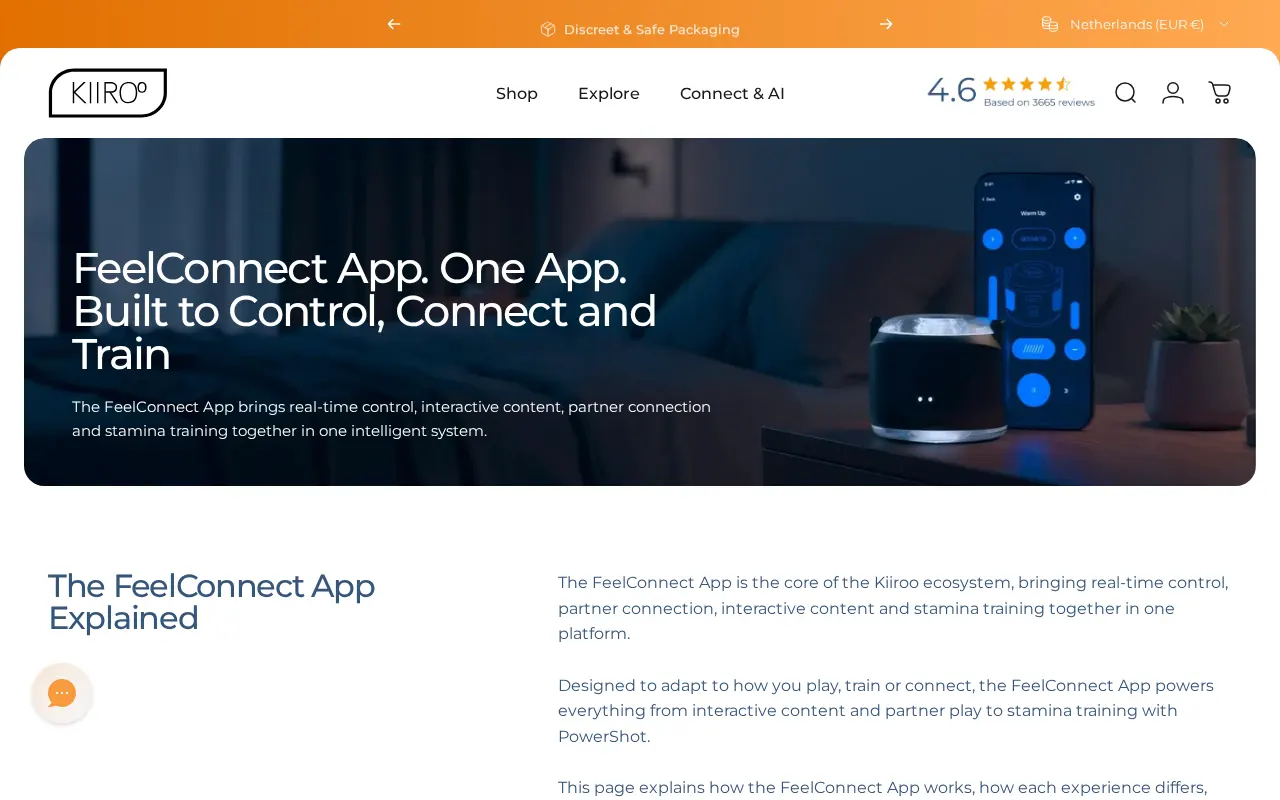 The Kiiroo FeelConnect app page