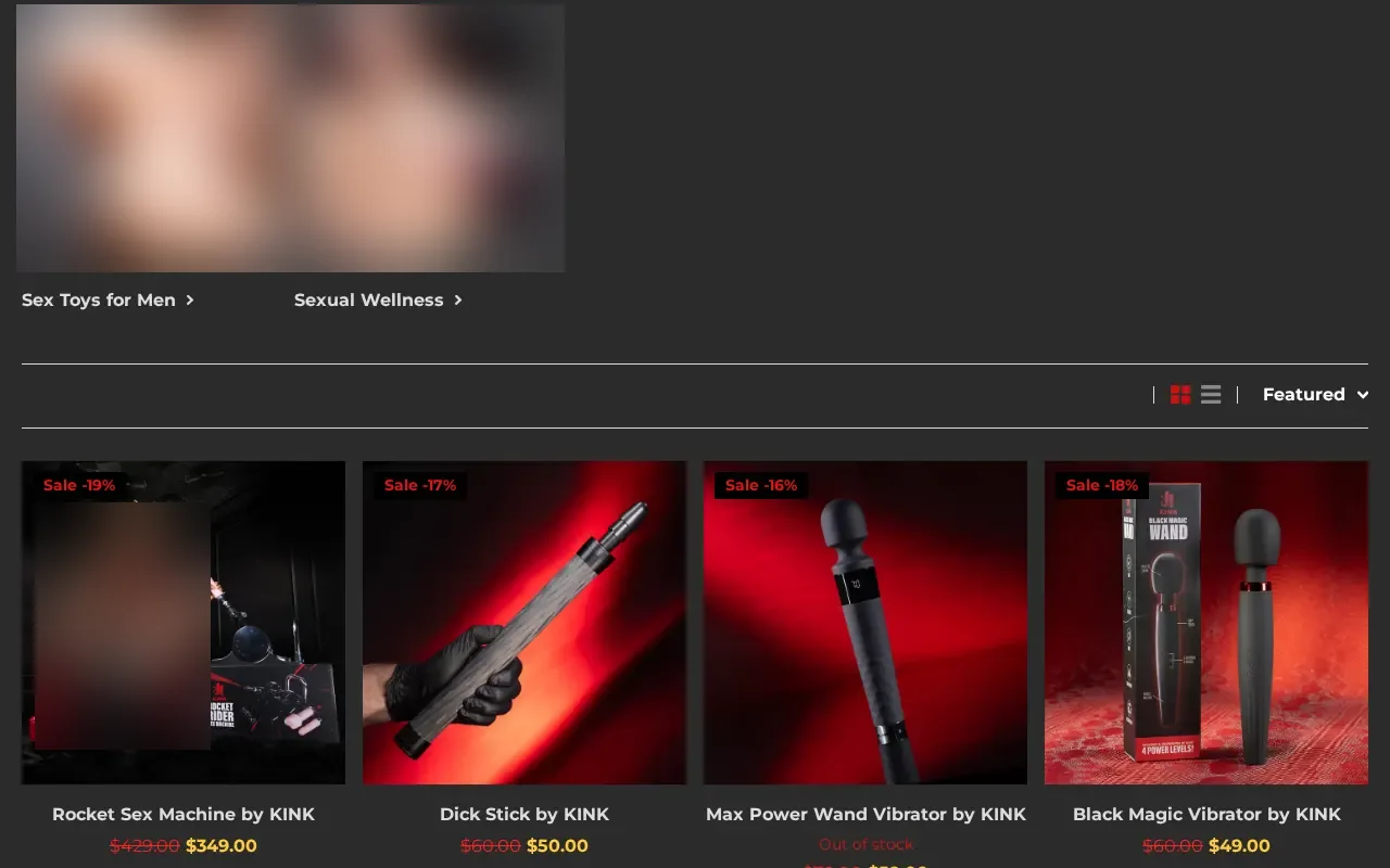 The Kink Store sex toy aisle, dollar prices and marked-down prices