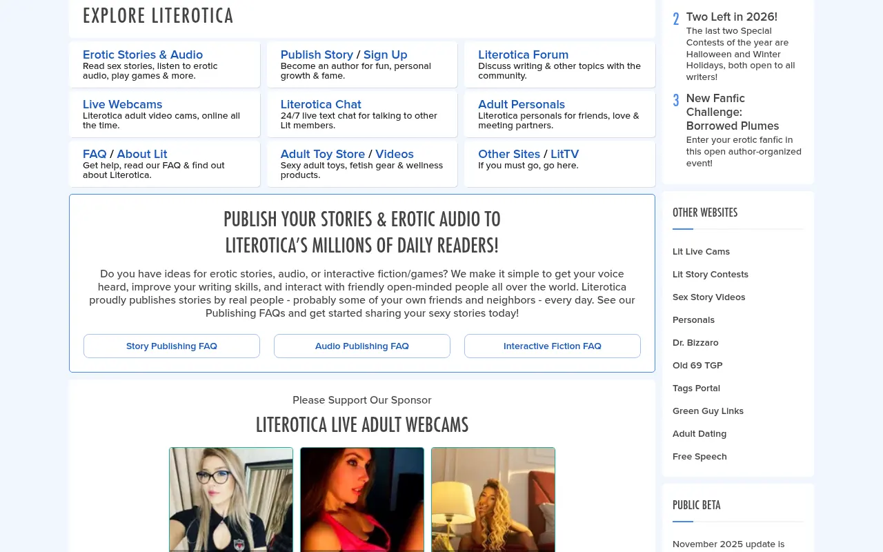 Literotica's services, from publishing to the forum and chat