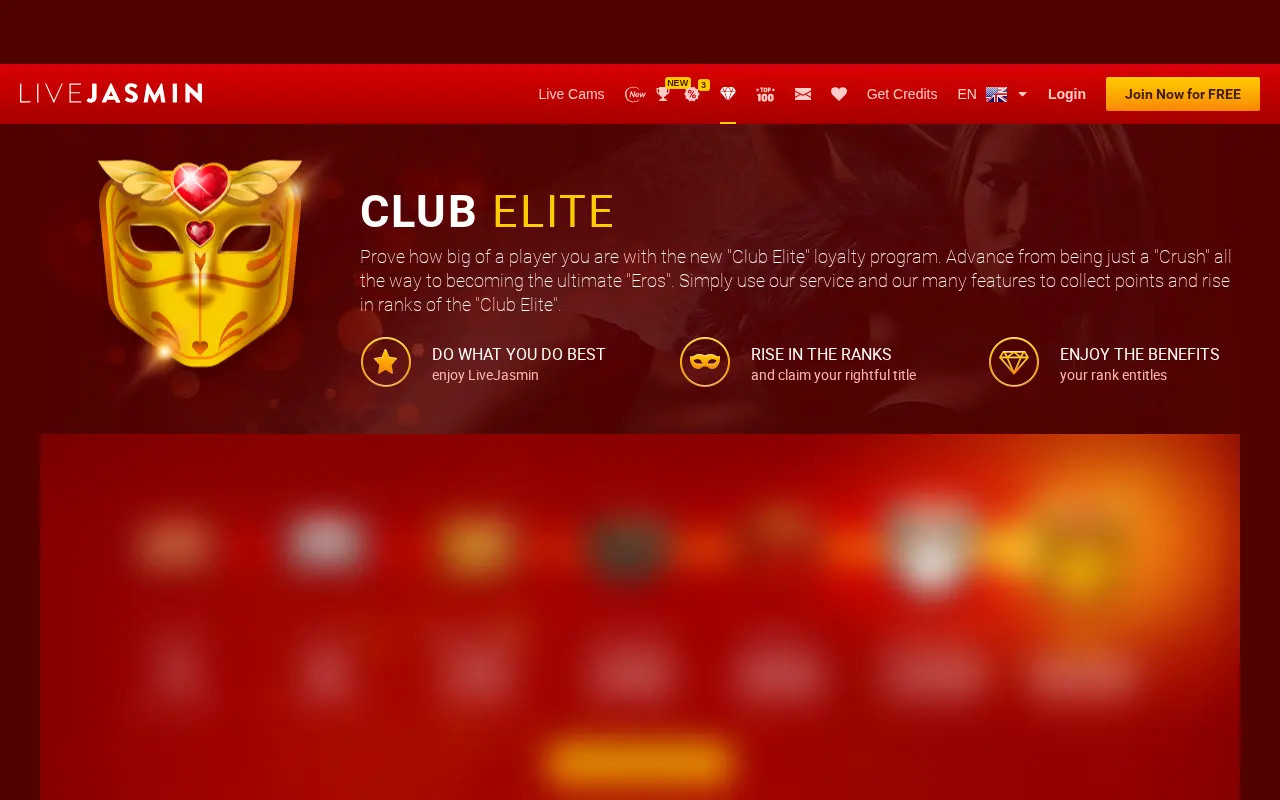 The seven Club Elite ranks on LiveJasmin