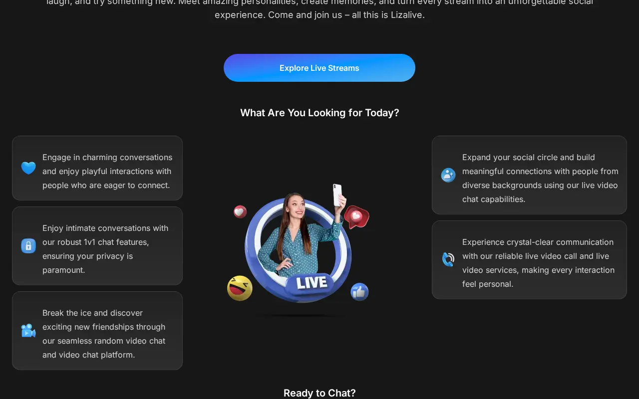 Lizalive, the video chat options on offer