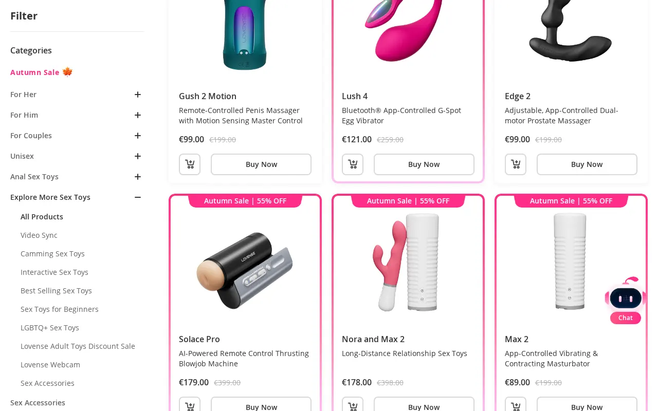 The Lovense store aisle, sale prices and struck-through list prices
