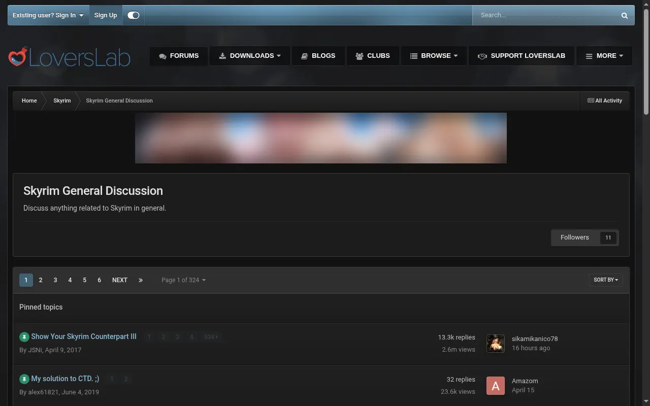 One forum section, its threads sorted by latest reply, with the reply and view counts.