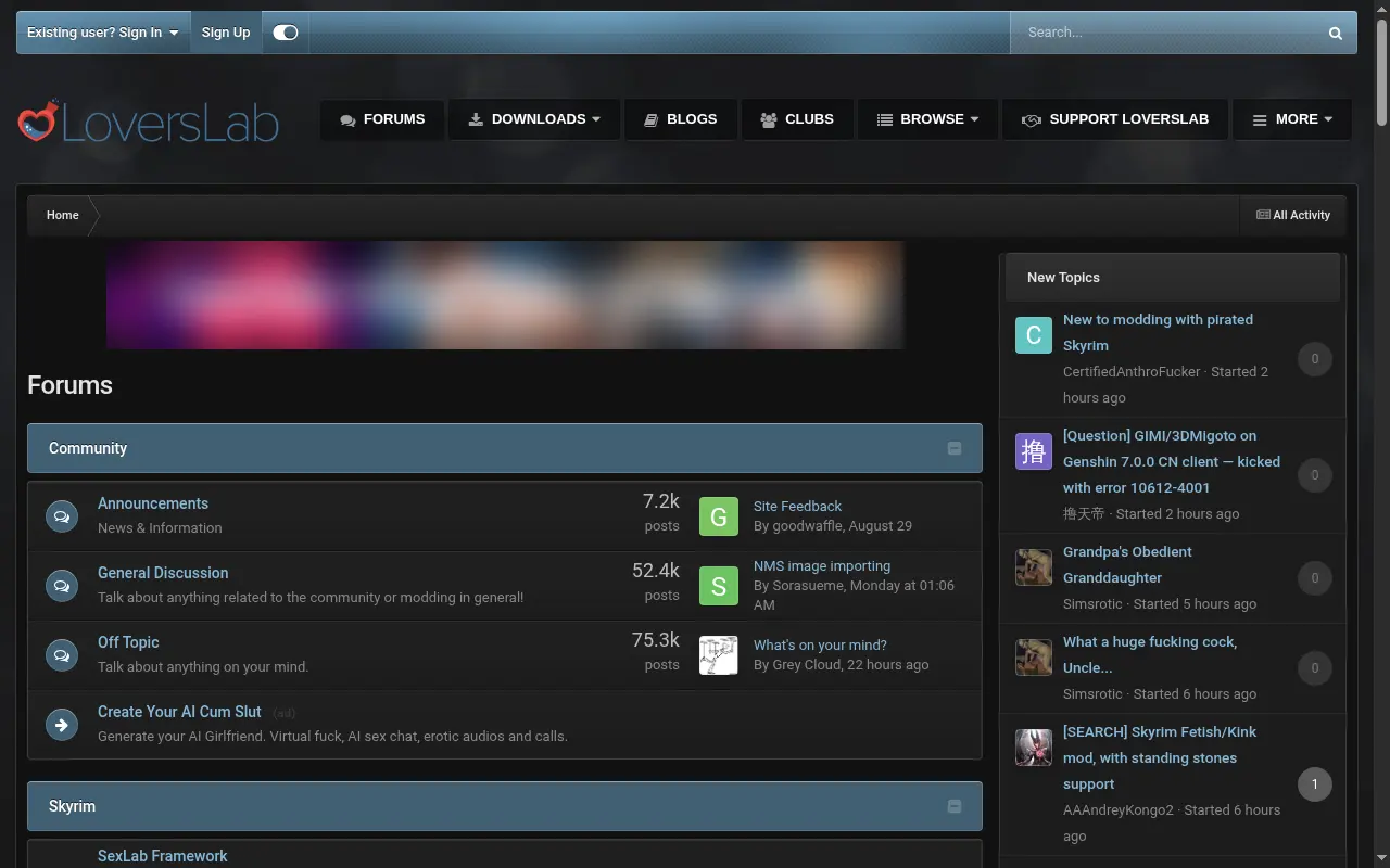 Screenshot of loverslab.com