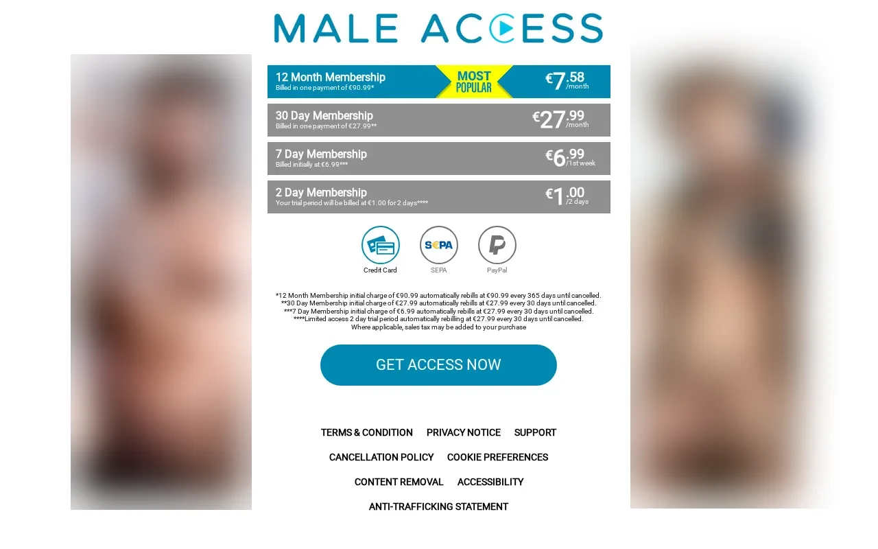 Male Access plan grid, from the trial to the year