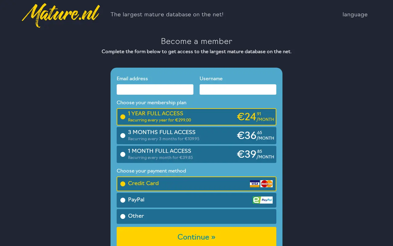The three Mature.nl membership plans