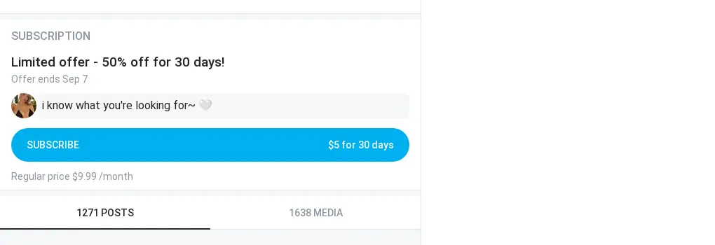 The subscription box, with the monthly rate, the current offer and the post counters.