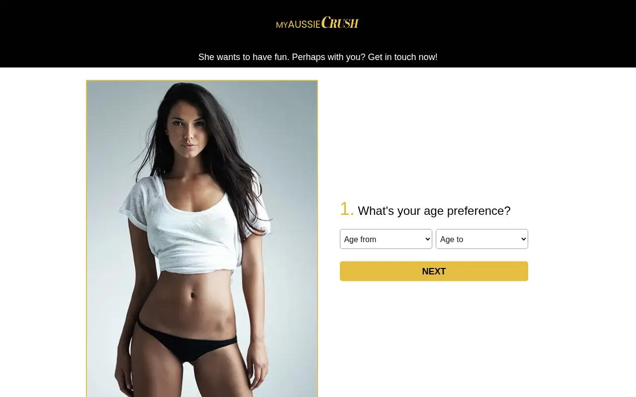 MyAussieCrush entry page asking for an age range