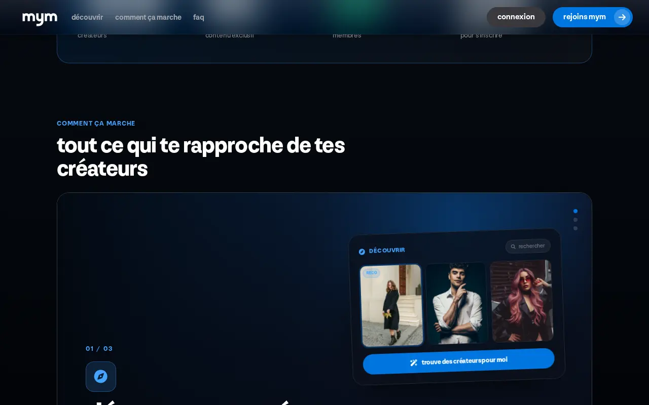 MYM home page: subscriptions, private chat and on-demand content