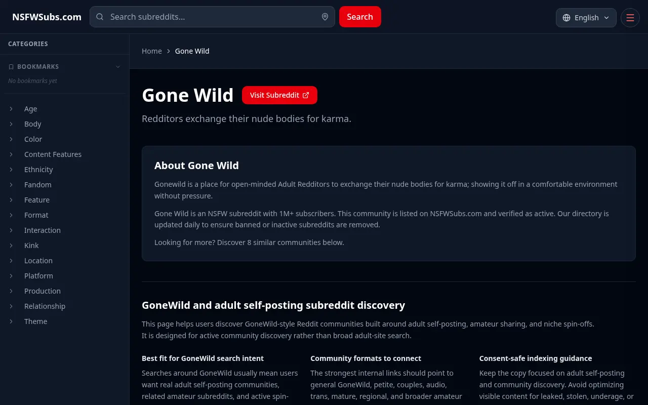 Subreddit page on NSFWSubs