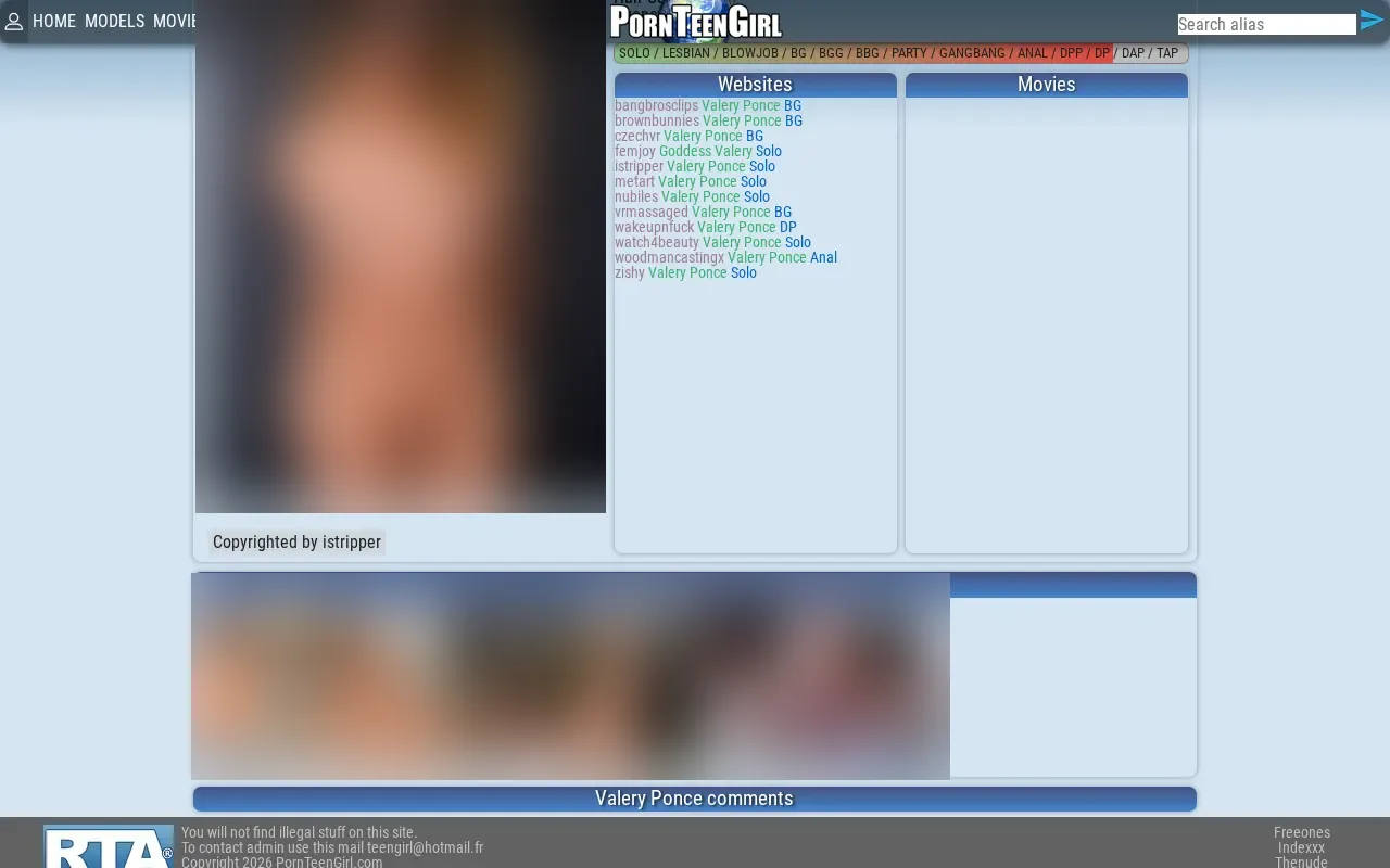 PornTeenGirl model page with her sites and scenes