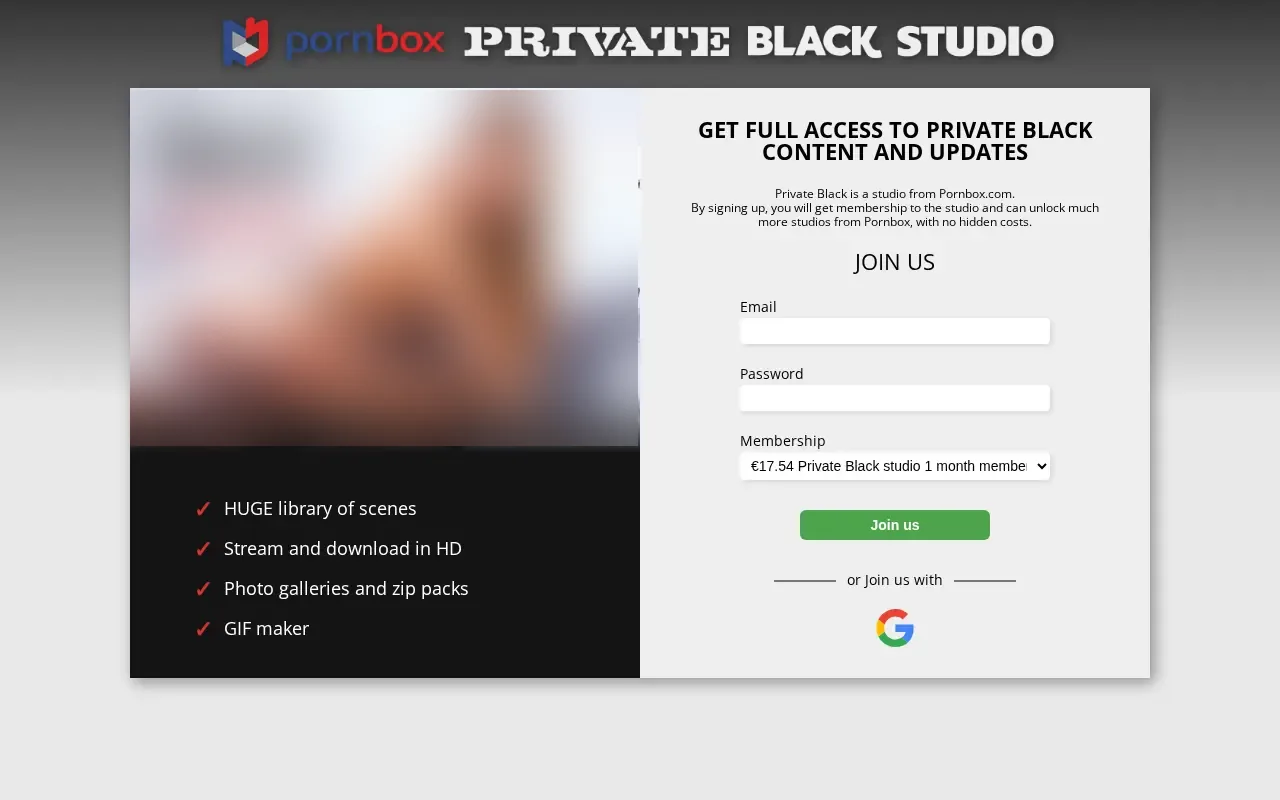 The three Private Black plans on PornBox, in euros