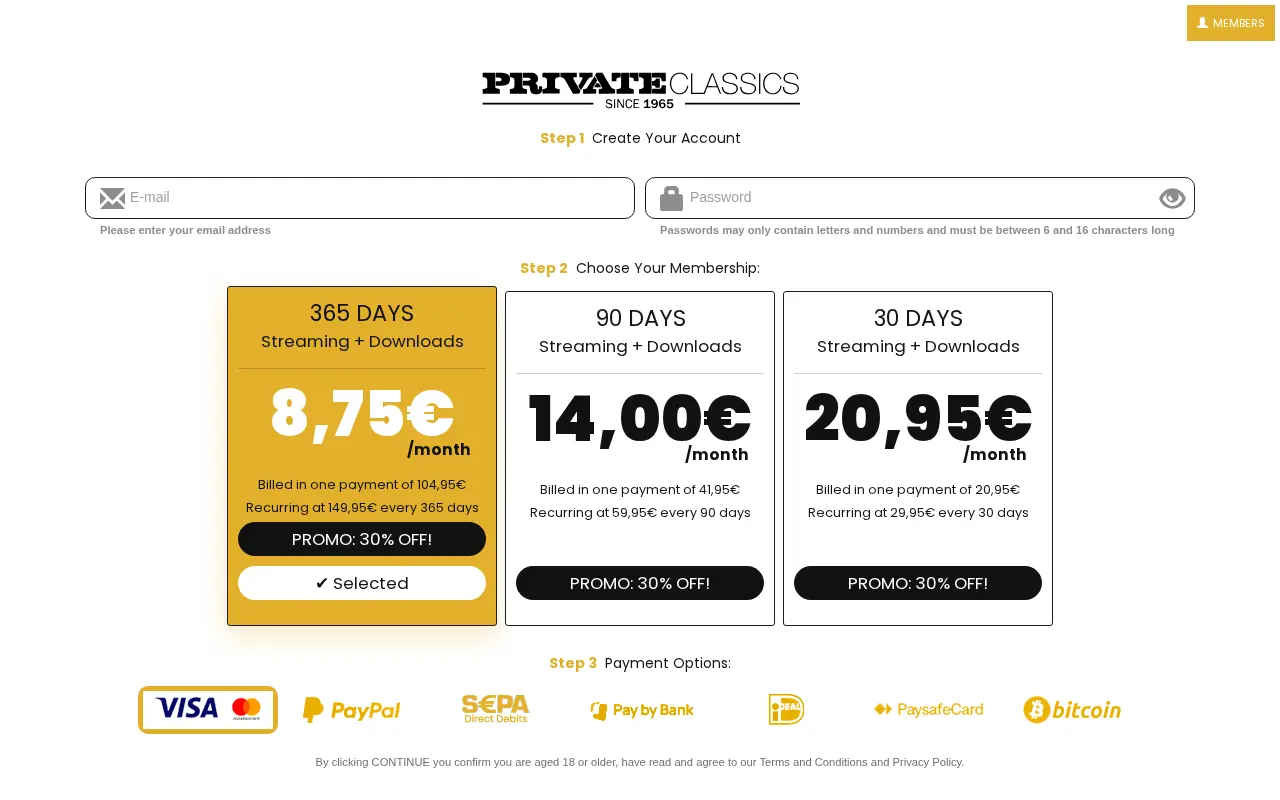PrivateClassics membership plans