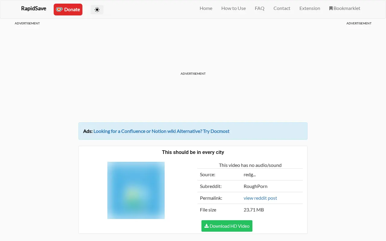 The result for a real post, with the community name, the source and the file size.